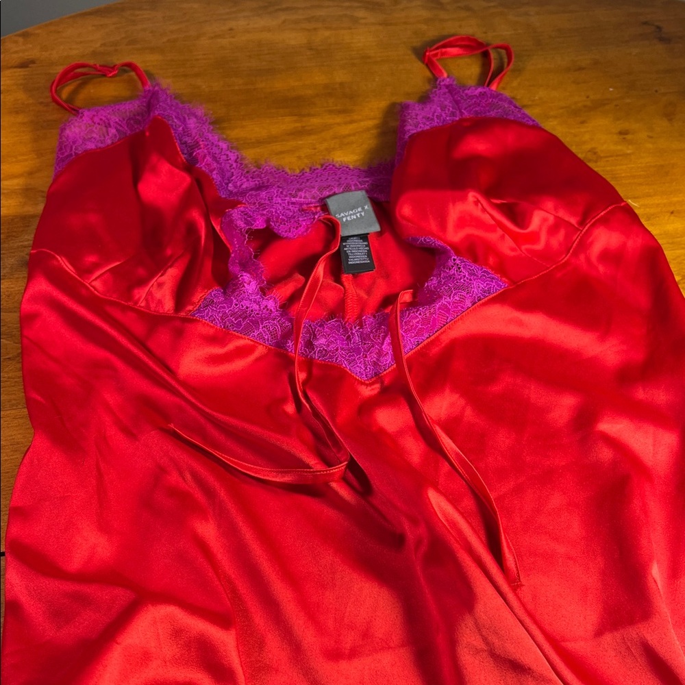 Savage X Fenty Scarlet and Violet Lace Long Chemise Nightgown - Picture 2 of 6
